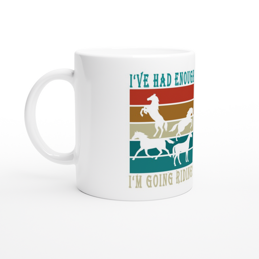 Hand Drawn Horse || 11oz Ceramic Mug - Design: "Going Riding"; Static Design; Personalizable Text