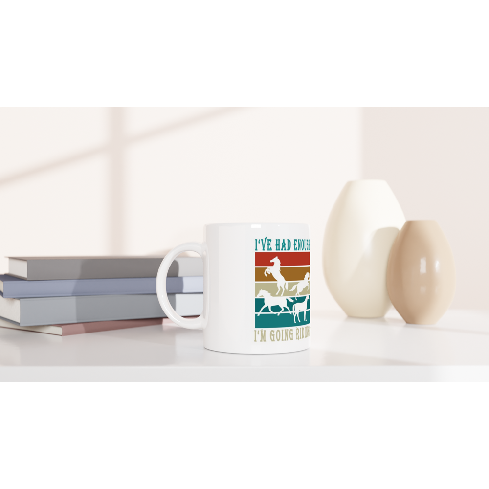 Hand Drawn Horse || 11oz Ceramic Mug - Design: "Going Riding"; Static Design; Personalizable Text