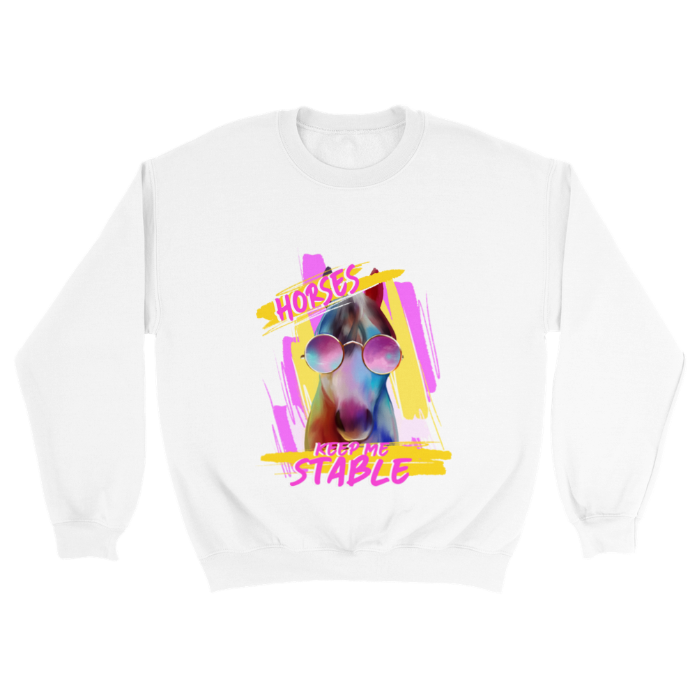 Hand Drawn Horse || Unisex Crewneck Sweatshirt - Design: "STABLE"; Static Design; Personalizable Back Text