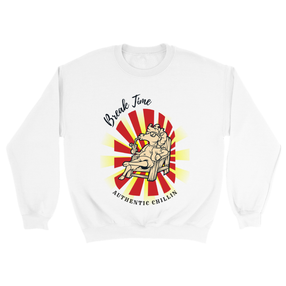 Hand Drawn Horse || Unisex Crewneck Sweatshirt - Design: "BREAK TIME"; Static Design; Personalizable Back Text