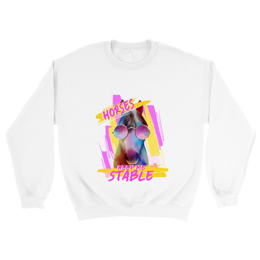 Hand Drawn Horse || Unisex Crewneck Sweatshirt - Design: "STABLE"; Static Design; Personalizable Back Text