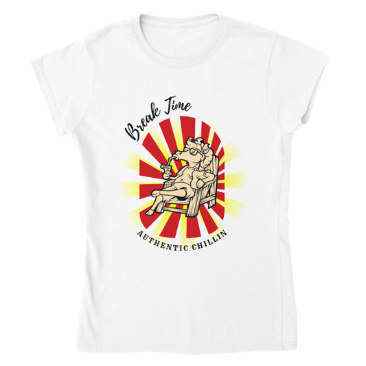 Hand Drawn Horse || Women's Crewneck T-shirt - Design: "BREAK TIME; Static Design; Personalizable Back Text