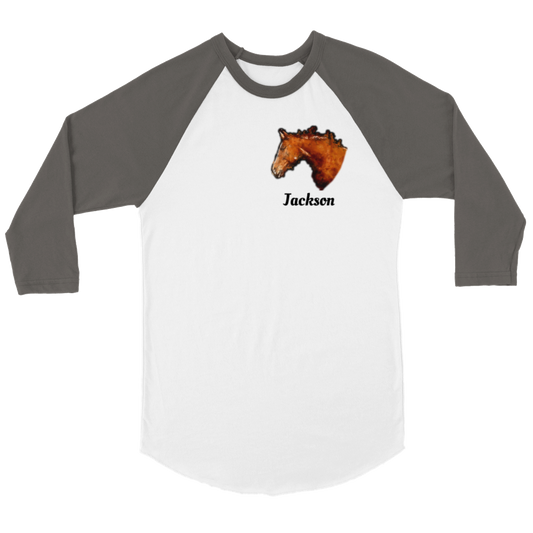 Hand Drawn Horse || Unisex 3/4 sleeve T-shirt - Oil Painting - Personalized; Personalized with your horse