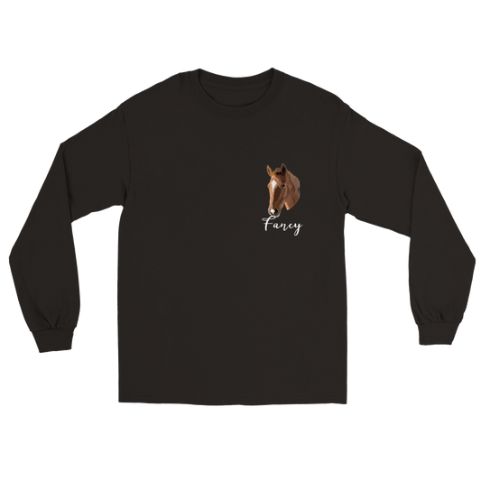 Hand Drawn Horse || Unisex Longsleeve T-shirt - TruPaint - Hand Drawn & Personalized; Hand drawn & personalized with your horse