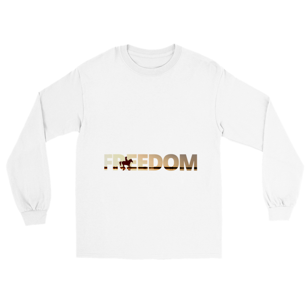 Hand Drawn Horse || Unisex Longsleeve T-shirt - Design: "Freedom"; Static Design; Personalizable Back Text