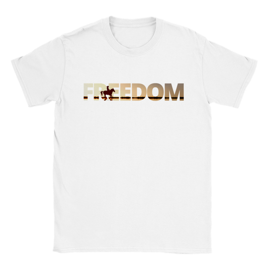 Hand Drawn Horse || Unisex T-shirt - Design: "FREEDOM"; Static Design; Personalizable Back Text
