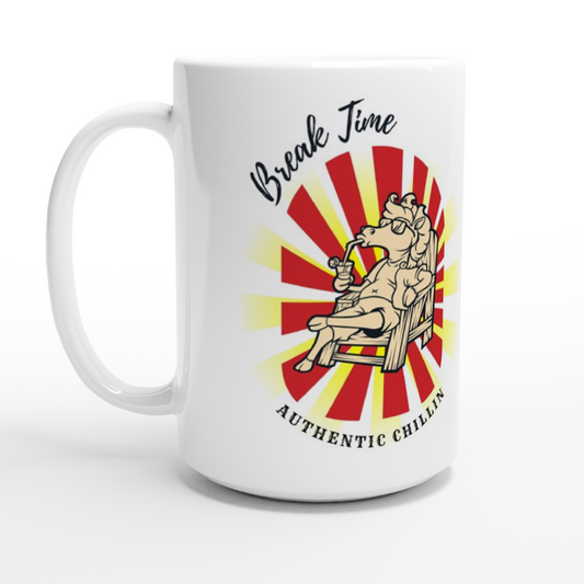 Hand Drawn Horse - 15oz Ceramic Mug - Design: "Break Time"