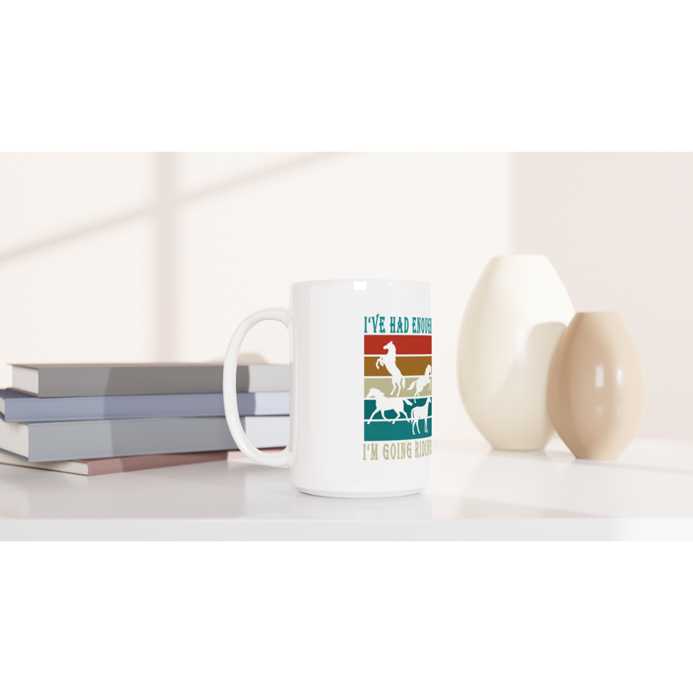 Hand Drawn Horse || 15oz Ceramic Mug - Design: "Going Riding"; Static Design; Personalizable Text