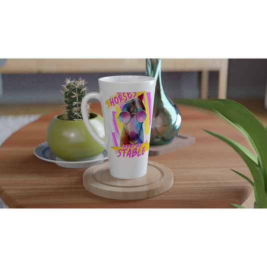 Hand Drawn Horse || Latte 17oz Ceramic Mug - Design: "Stable"; Static Design; Personalizable Text