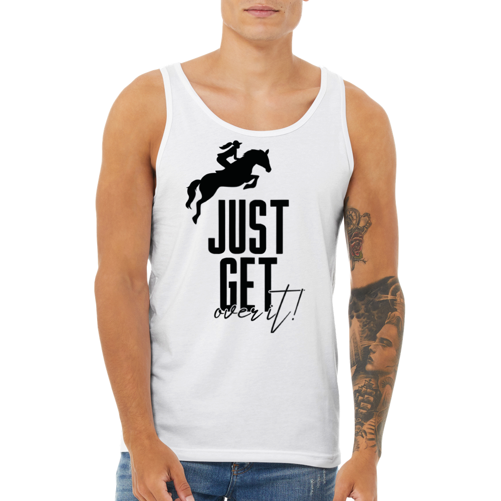 Hand Drawn Horse || Unisex Tank Top- Design "Get over it"; Static Design; Personalizable Back Text