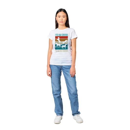 Hand Drawn Horse || Women's Crewneck T-shirt - Design: "Going Riding"; Static Design; Personalizable Back Text