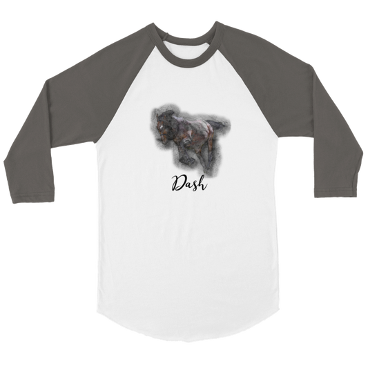 Hand Drawn Horse || Unisex 3/4 sleeve Raglan T-shirt - Pencil Drawing - Personalized; Personalized with your horse