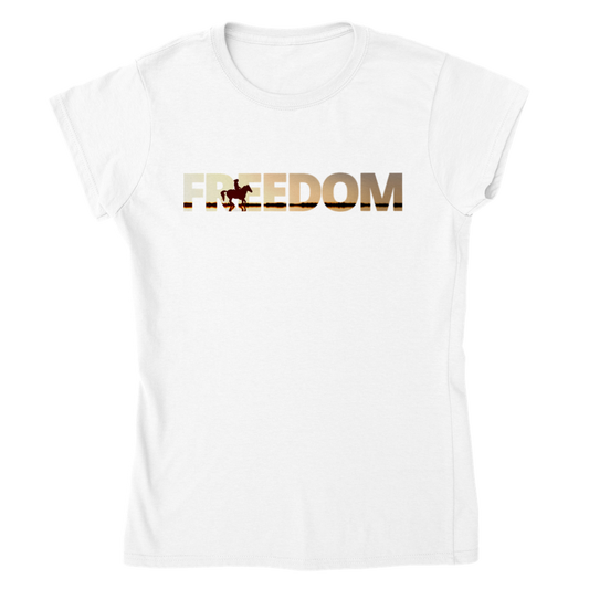 Hand Drawn Horse || Women's Crewneck T-shirt - Design: "FREEDOM"; Static Design; Personalizable Back Text