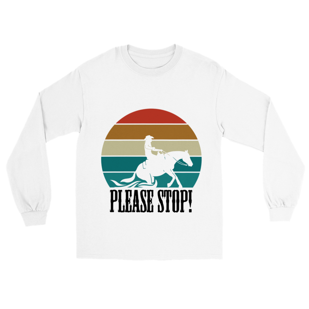 Hand Drawn Horse || Unisex Longsleeve T-shirt - Design: "Stop"; Static Design; Personalizable Back Text