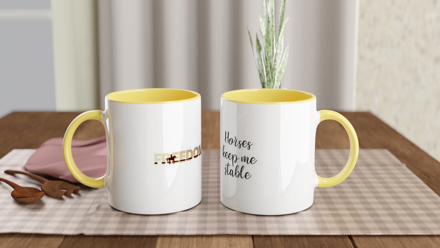 Hand Drawn Horse || 11oz Ceramic Mug with Color Inside - Design: "FREEDOM"; Static Design; Personalizable Text