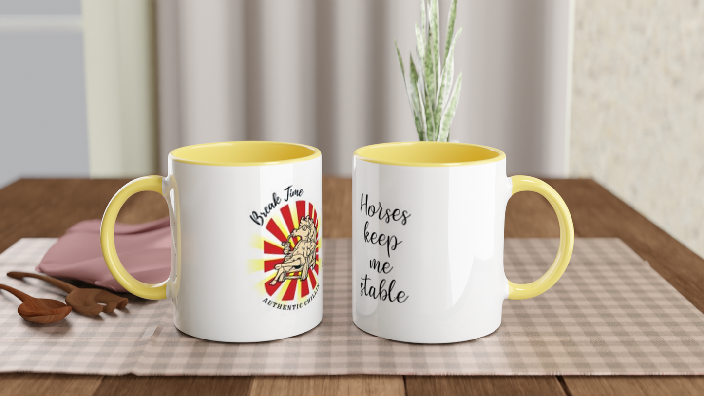 Hand Drawn Horse || 11oz Ceramic Mug with Color - Design: "Break Time"; Static Design; Personalizable Text
