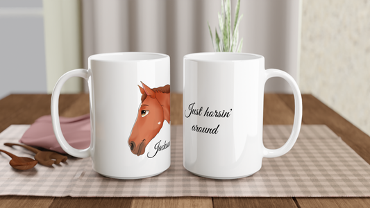 Hand Drawn Horse || 15oz Ceramic Horse Mug - Fairytale Cartoon - Hand Drawn & Personalized; Hand drawn & personalized with your horse