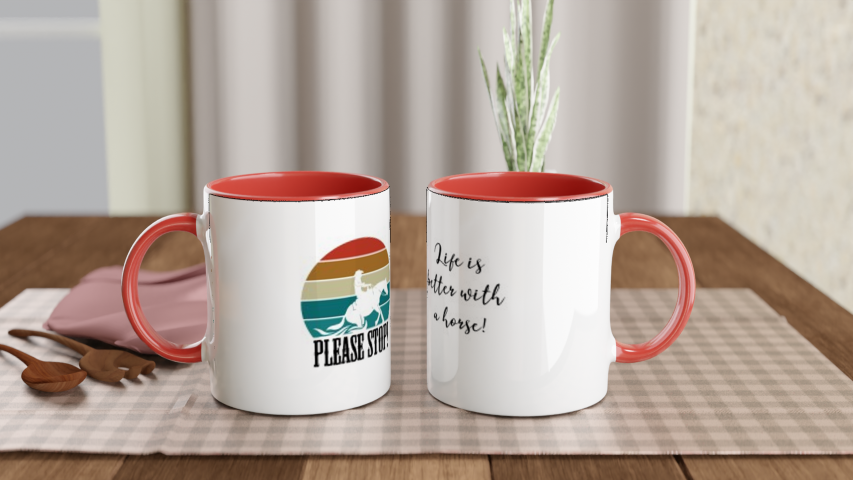 Hand Drawn Horse || 11 oz. Ceramic Mug with Color - Design: "Stop!"; Static Design; Personalizable Text