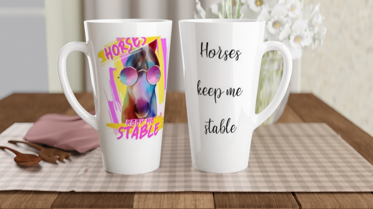 Hand Drawn Horse || Latte 17oz Ceramic Mug - Design: "Stable"; Static Design; Personalizable Text