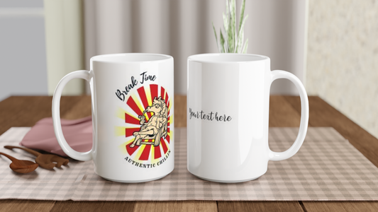 Hand Drawn Horse || 15oz Ceramic Mug - Design: "Break Time"; Static Design; Personalizable Text