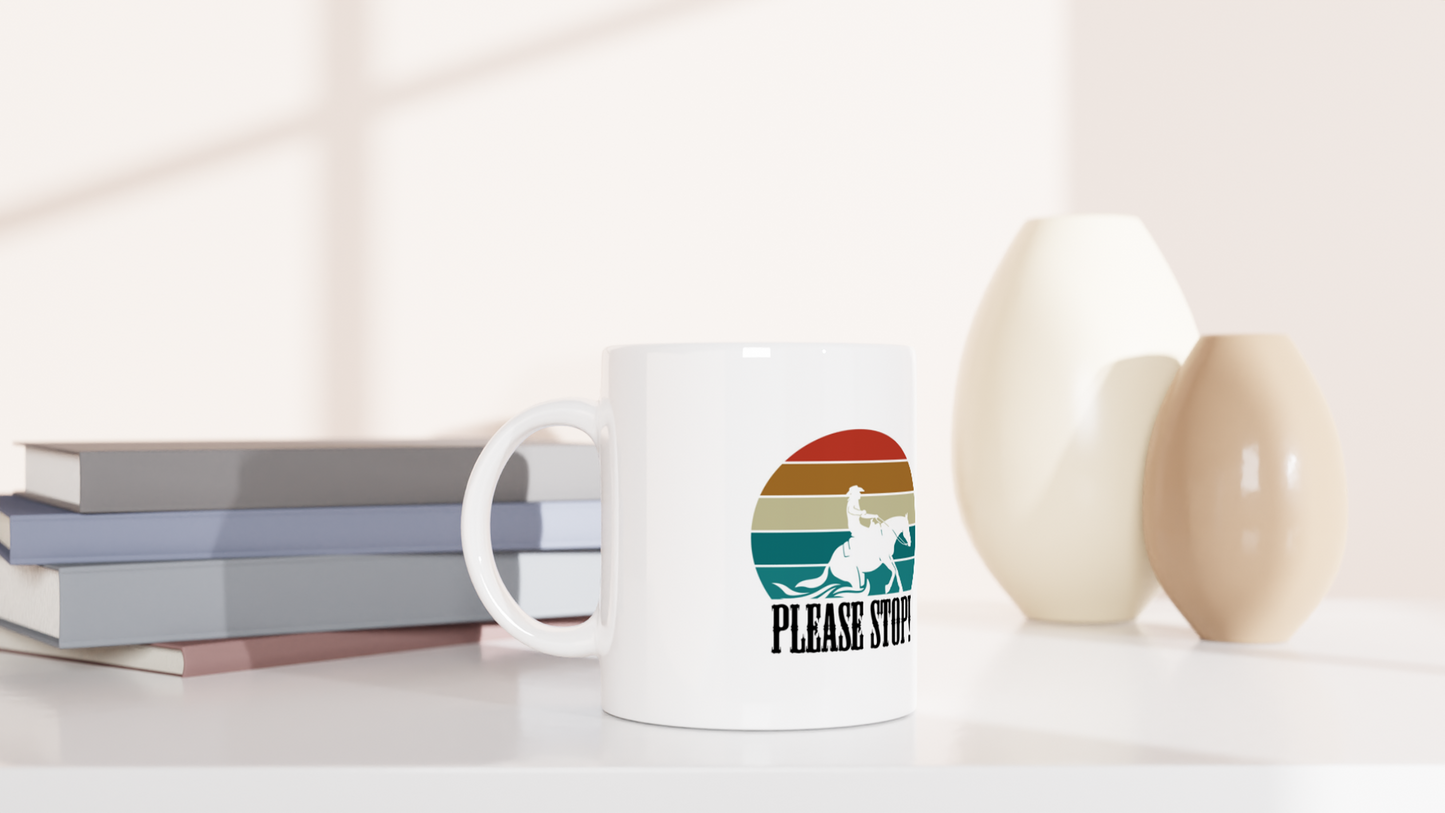 Hand Drawn Horse || 11oz Ceramic Mug - Design: "Stop"; Static Design; Personalizable Text
