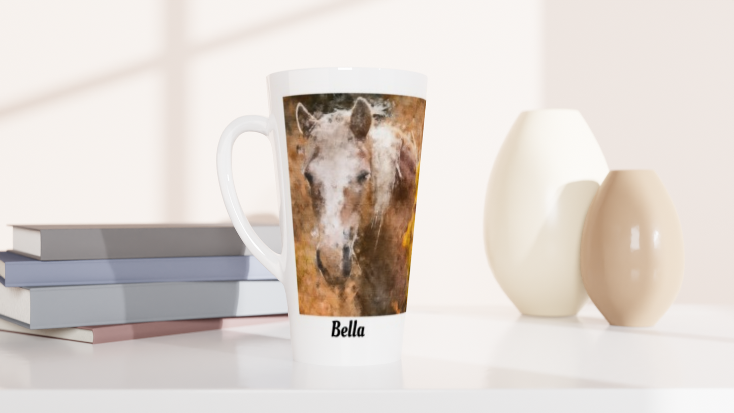 Hand Drawn Horse || Latte 17oz Ceramic Mug - Oil Painting - Personalized; Personalized with your horse