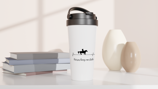 Hand Drawn Horse || 15oz Stainless Steel Travel Mug - Design: "Heartbeat"; Static Design; Personalizable Text