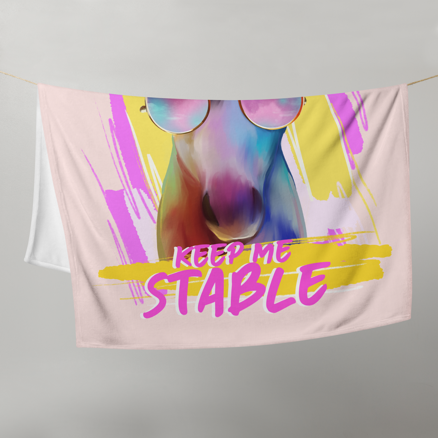 Hand Drawn Horse || Throw Blanket - Design: "Keep Me Stable"; Static Design; Personalizable Text