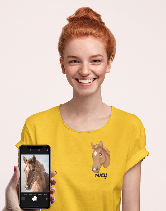 Hand Drawn & Personalized Womens Horse T-shirt - Fairytale Cartoon