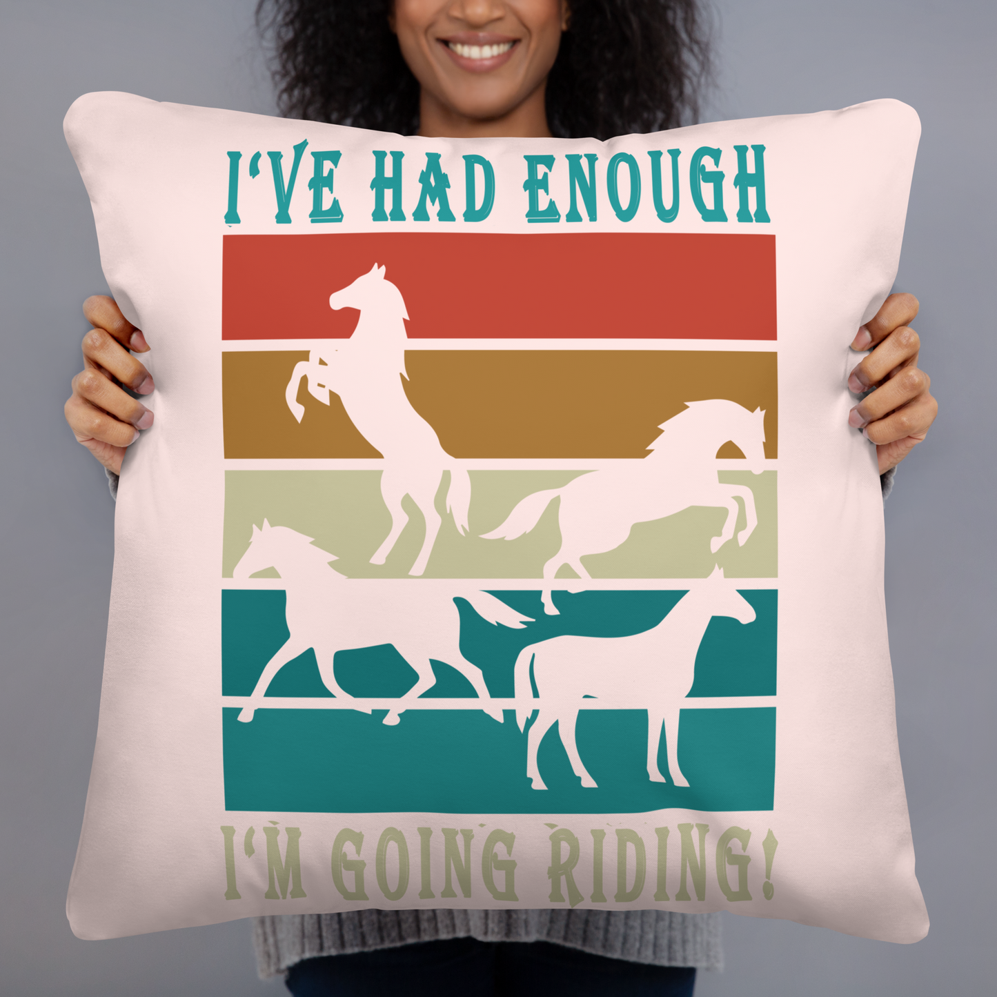 Hand Drawn Horse || Horse Square Throw Pillow - Design: "Going Riding"; Static Design; Personalizable Text