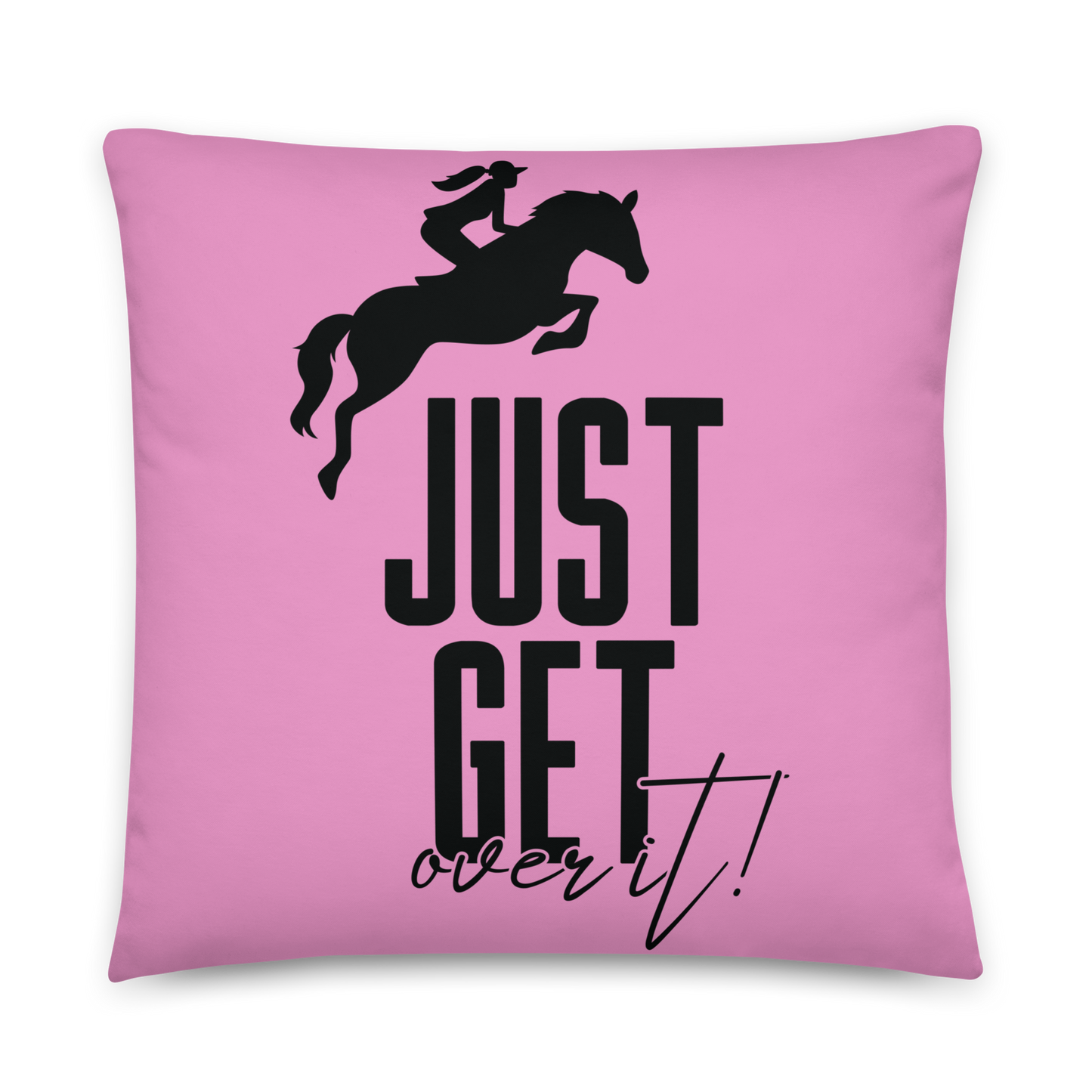 Hand Drawn Horse || Horse Square Throw Pillow - Design: "Get Over It"; Static Design; Personalizable Text