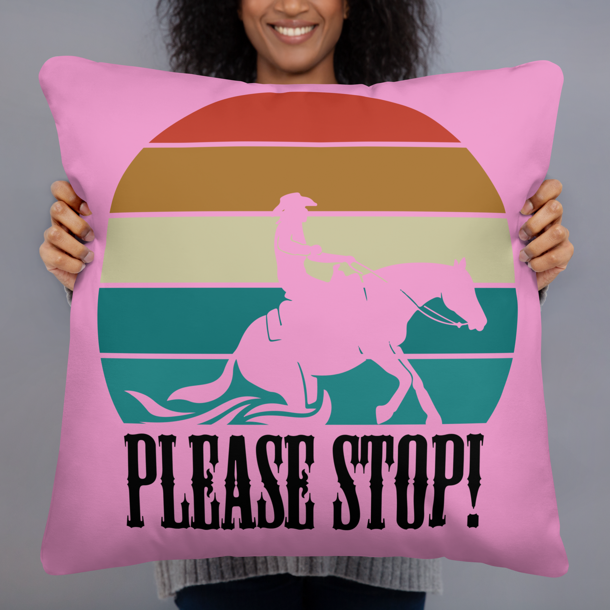 Hand Drawn Horse || Horse Square Throw Pillow - Design: "Stop"; Static Design; Personalizable Text