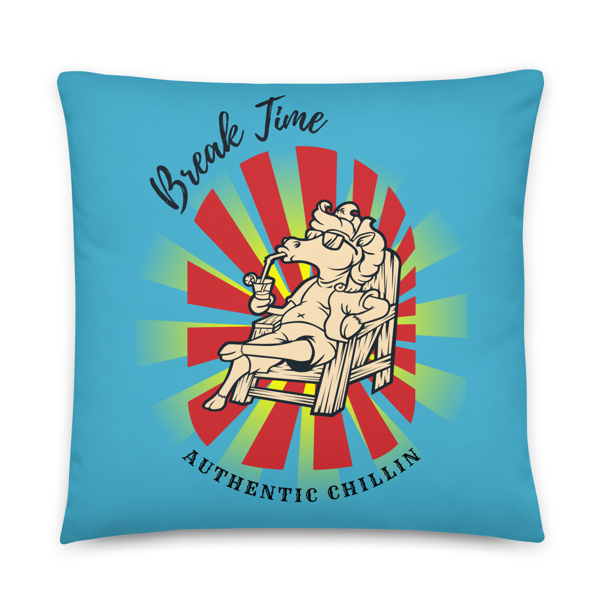 Hand Drawn Horse || Horse Square Throw Pillow - Design: "Break Time"; Static Design; Personalizable Text