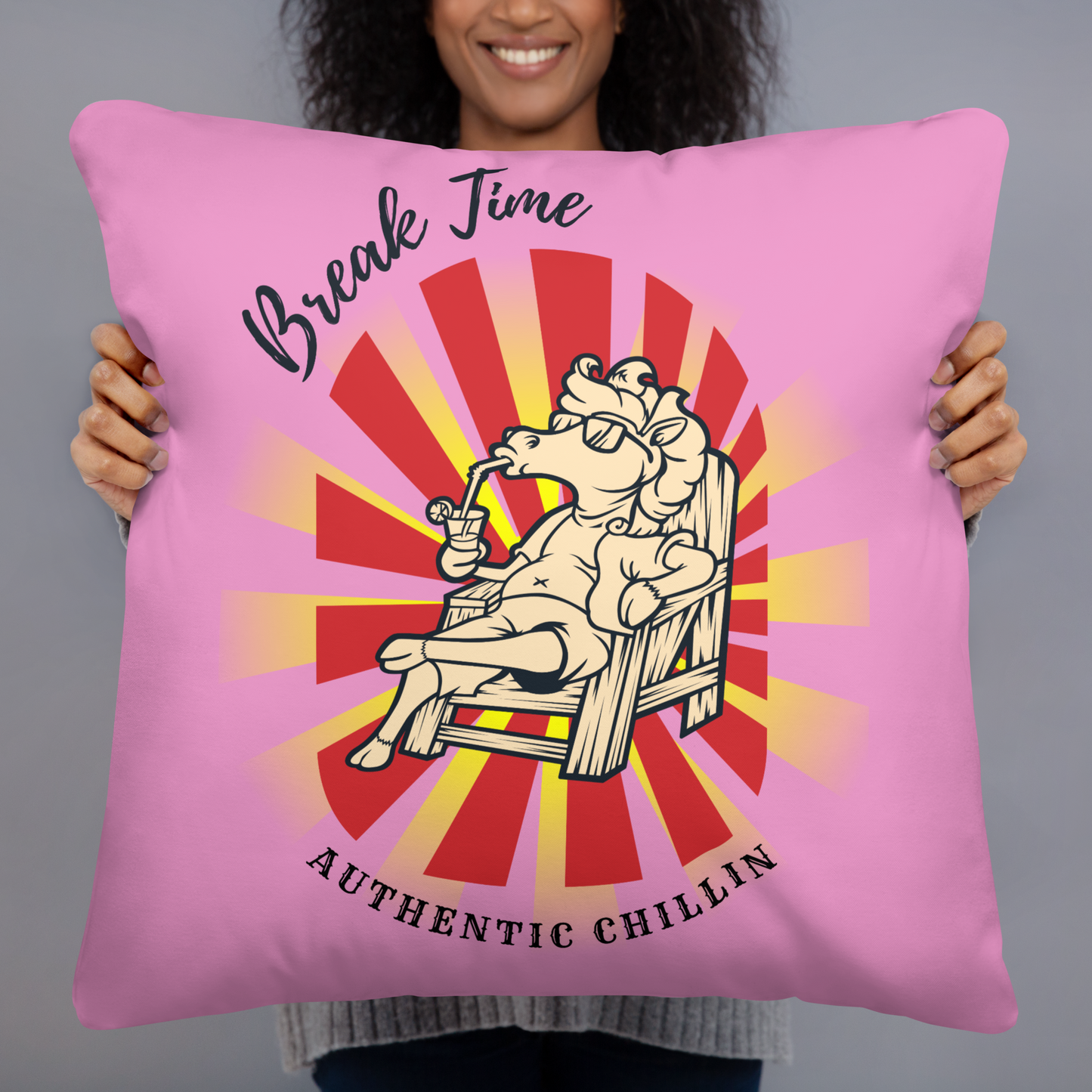 Hand Drawn Horse || Horse Square Throw Pillow - Design: "Break Time"; Static Design; Personalizable Text