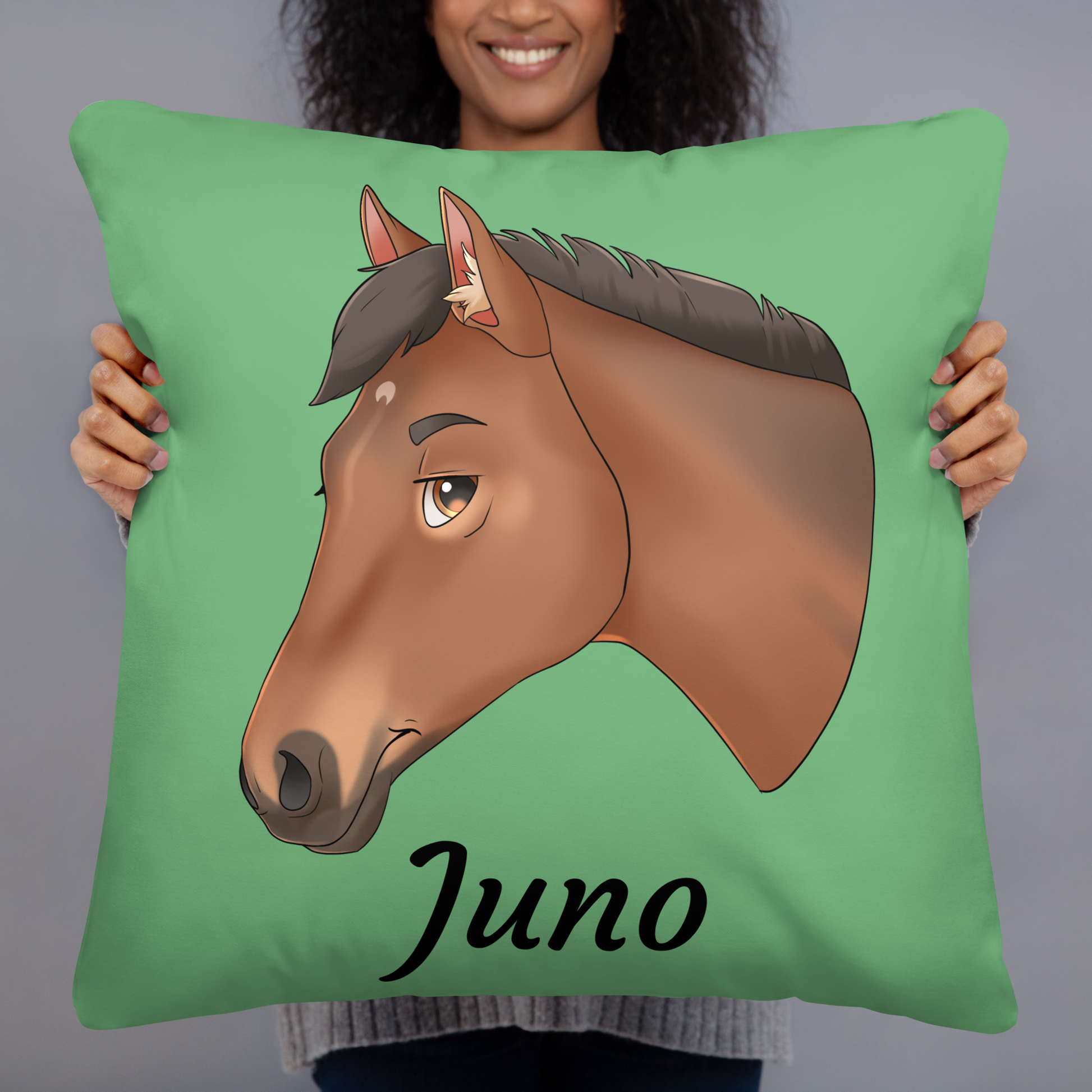 Hand Drawn Horse || Horse Square Throw Pillow - Fairytale Cartoon - Hand Drawn & Personalized; Hand drawn & personalized with your horse
