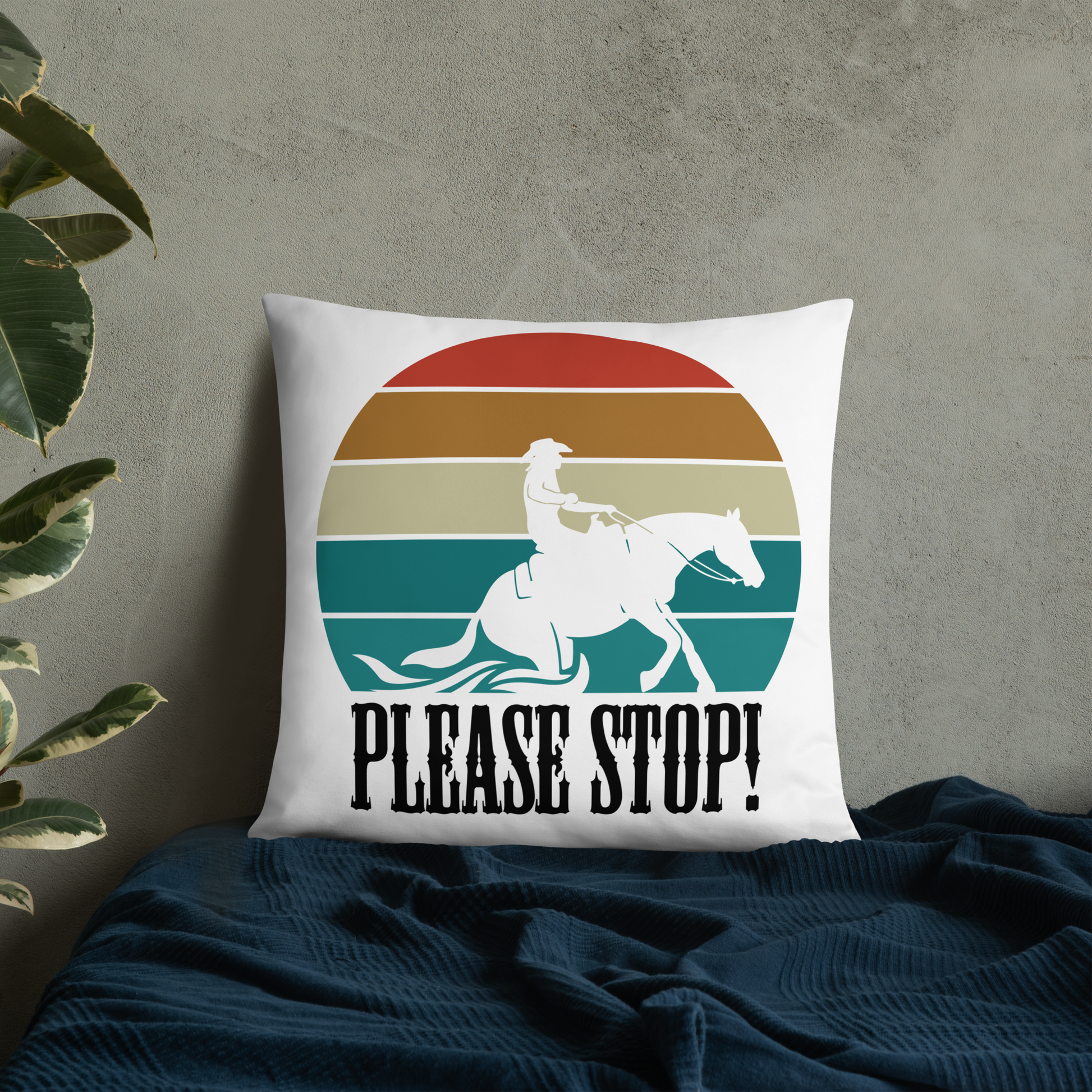 Hand Drawn Horse || Horse Square Throw Pillow - Design: "Stop"; Static Design; Personalizable Text