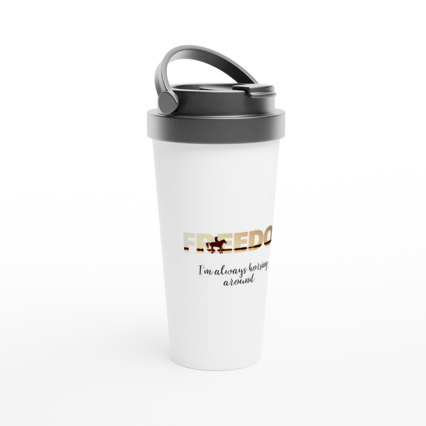 Hand Drawn Horse || 15oz Stainless Steel Travel Mug - Design: "Freedom"; Static Design; Personalizable Text