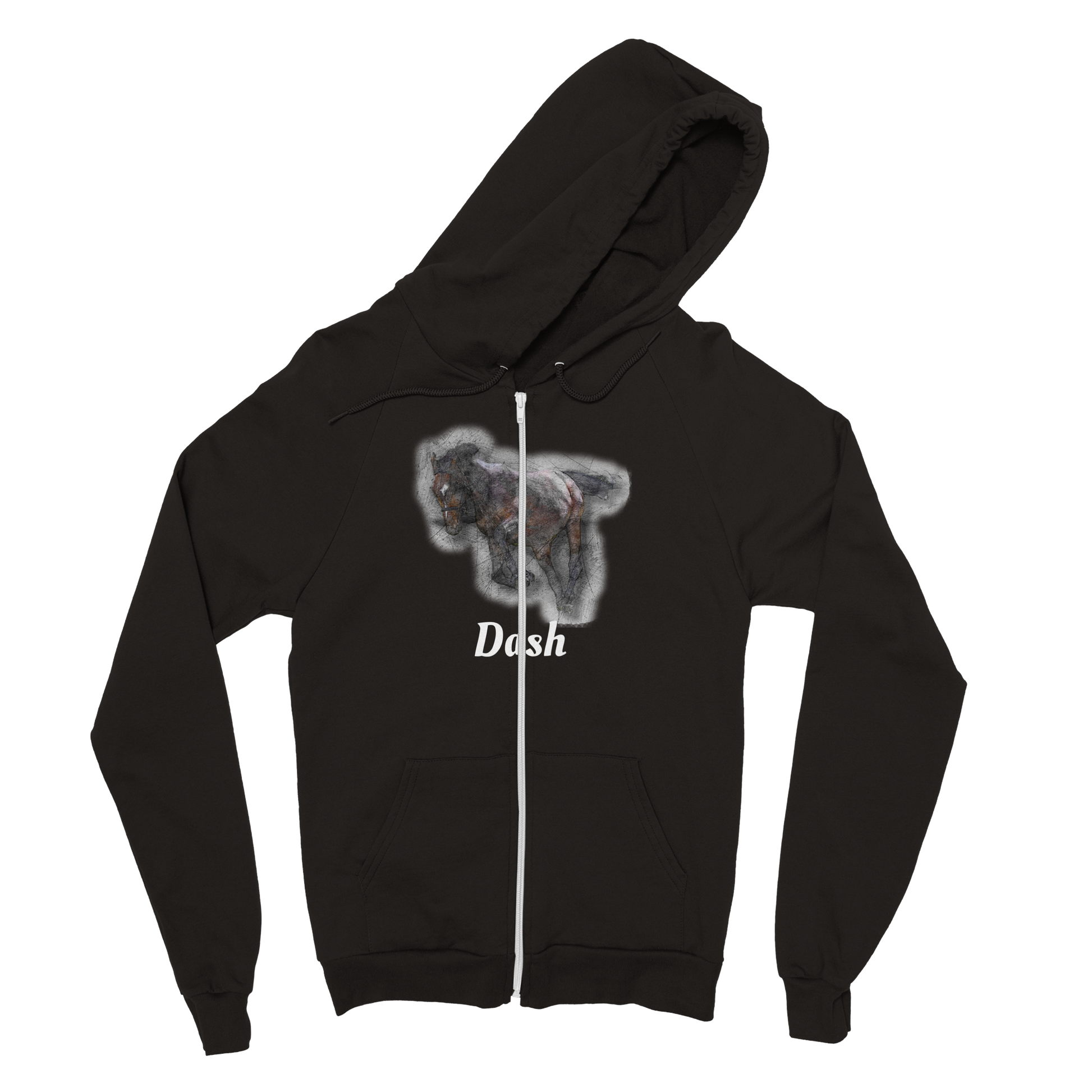 Hand Drawn Horse || Unisex Zip Hoodie - Pencil Drawing - Personalized; Personalized with your horse