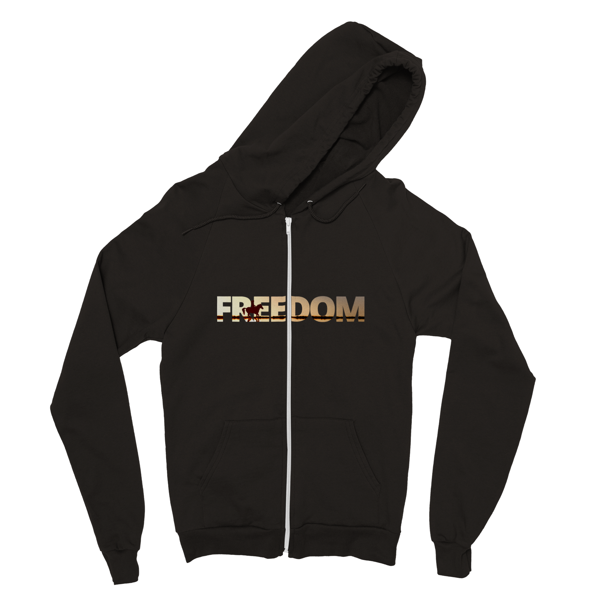 Hand Drawn Horse || Unisex Zip Hoodie - Design: ''FREEDOM"; Static Design; Personalizable Back Text
