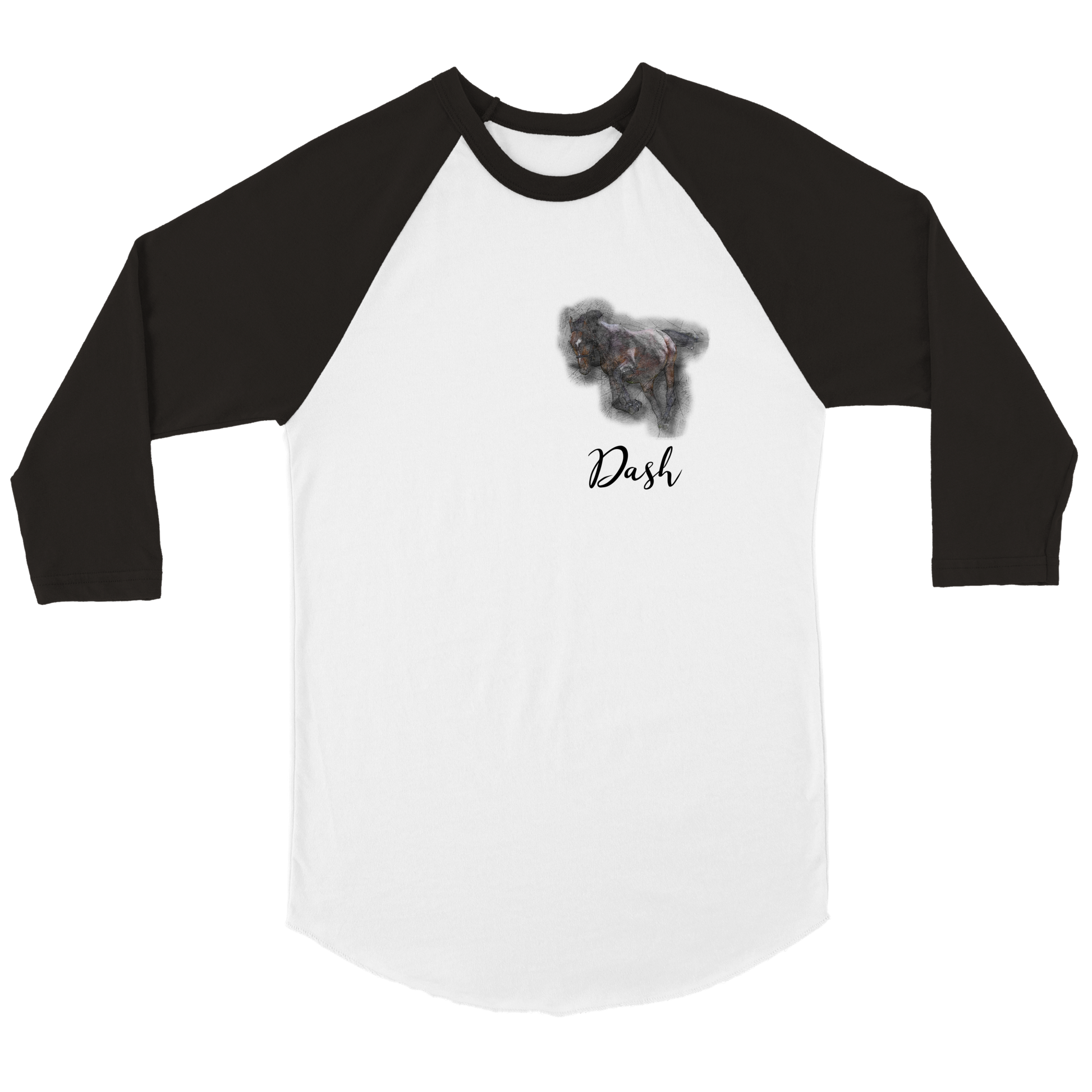 Hand Drawn Horse || Unisex 3/4 sleeve Raglan T-shirt - Pencil Drawing - Personalized; Personalized with your horse