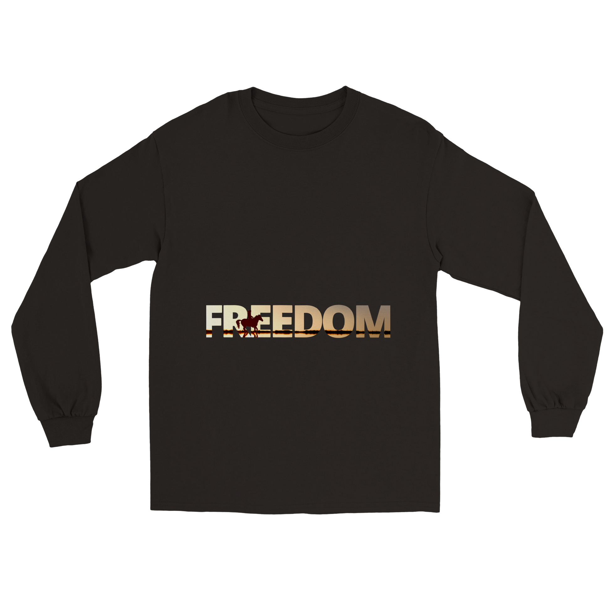 Hand Drawn Horse || Unisex Longsleeve T-shirt - Design: "Freedom"; Static Design; Personalizable Back Text