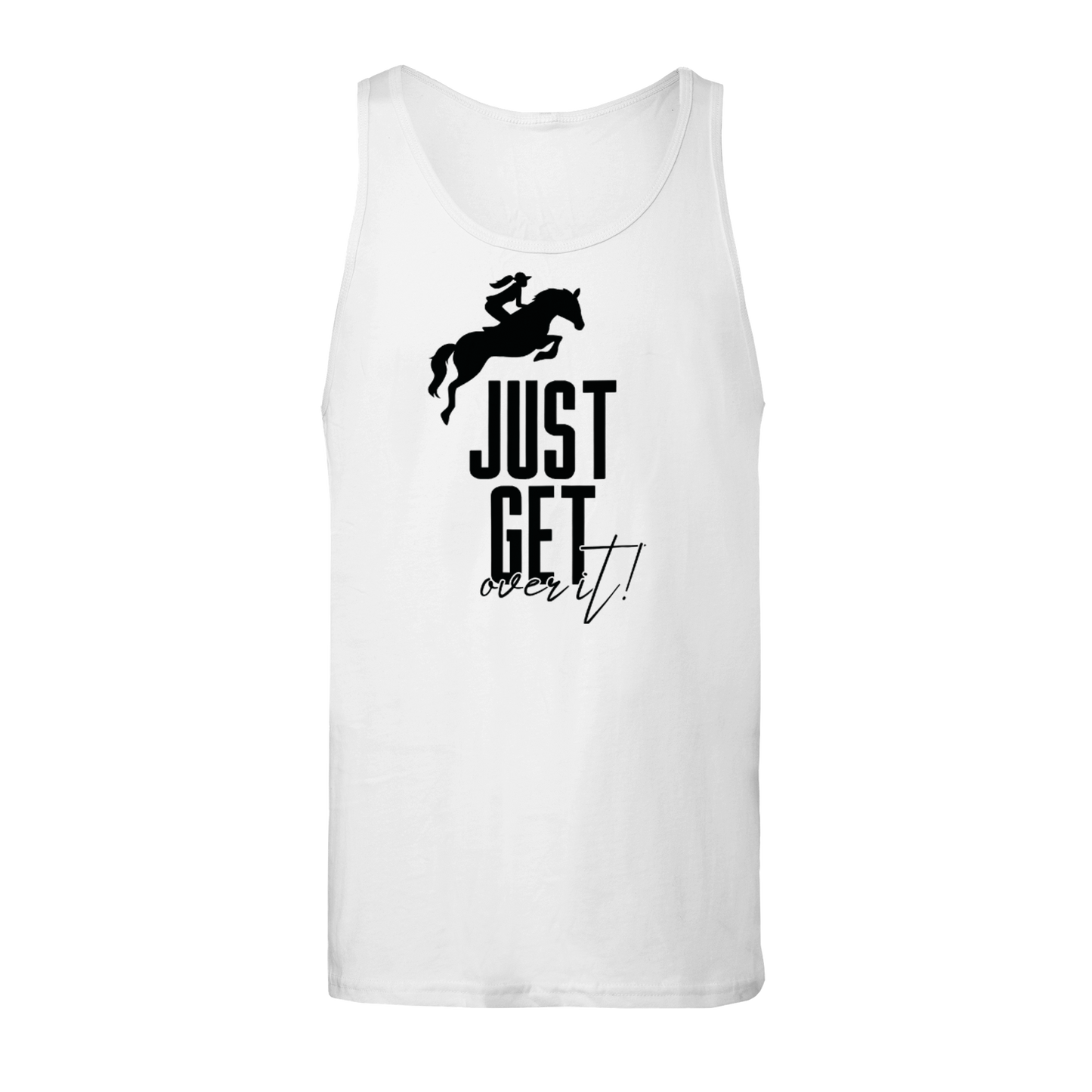 Hand Drawn Horse || Unisex Tank Top- Design "Get over it"; Static Design; Personalizable Back Text