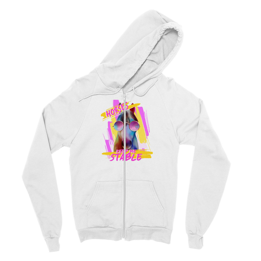Hand Drawn Horse || Unisex Zip Hoodie - Design: ''STABLE"; Static Design; Personalizable Back Text