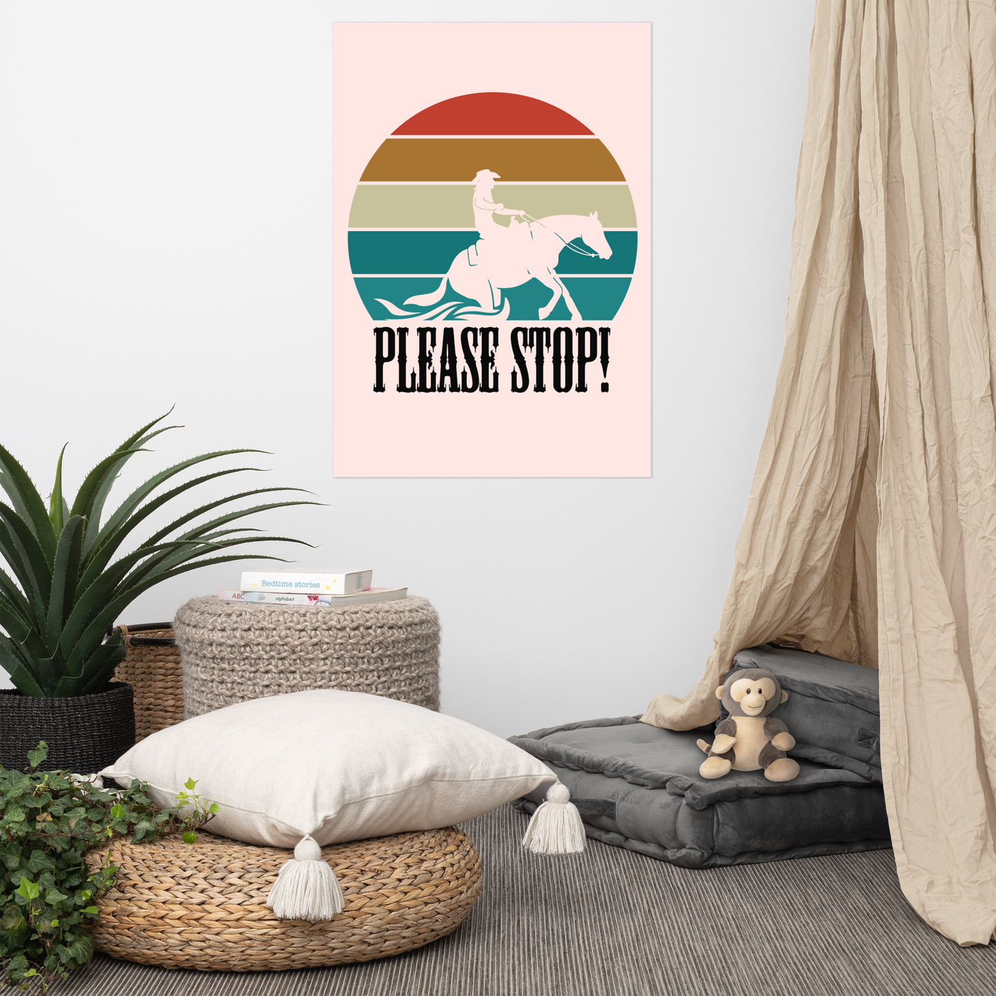 Hand Drawn Horse || Matte Paper Poster - Design: "Stop"; Static Design; Personalizable Text