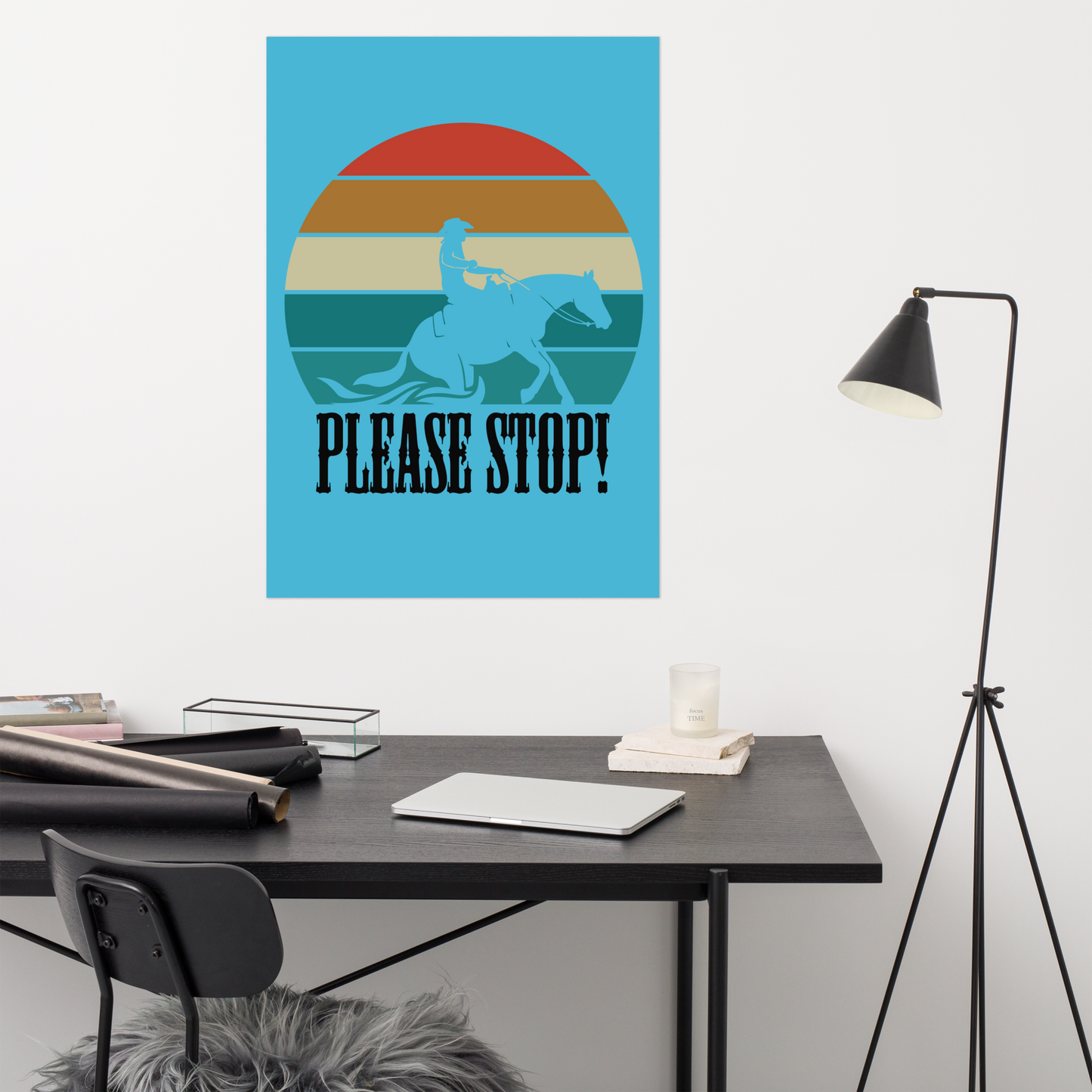 Hand Drawn Horse || Matte Paper Poster - Design: "Stop"; Static Design; Personalizable Text