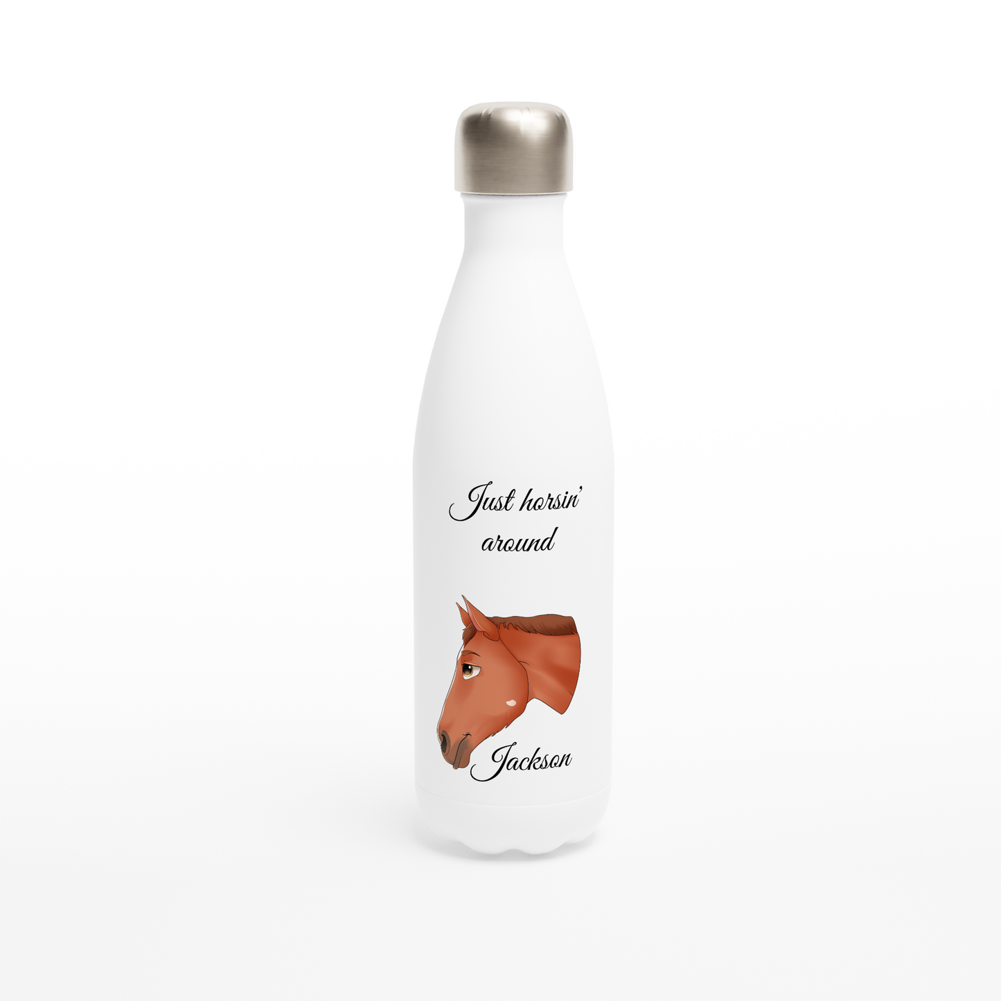 Hand Drawn Horse || 17oz Stainless Steel Water Bottle - Fairytale Cartoon - Personalized; Hand drawn & personalized with your horse