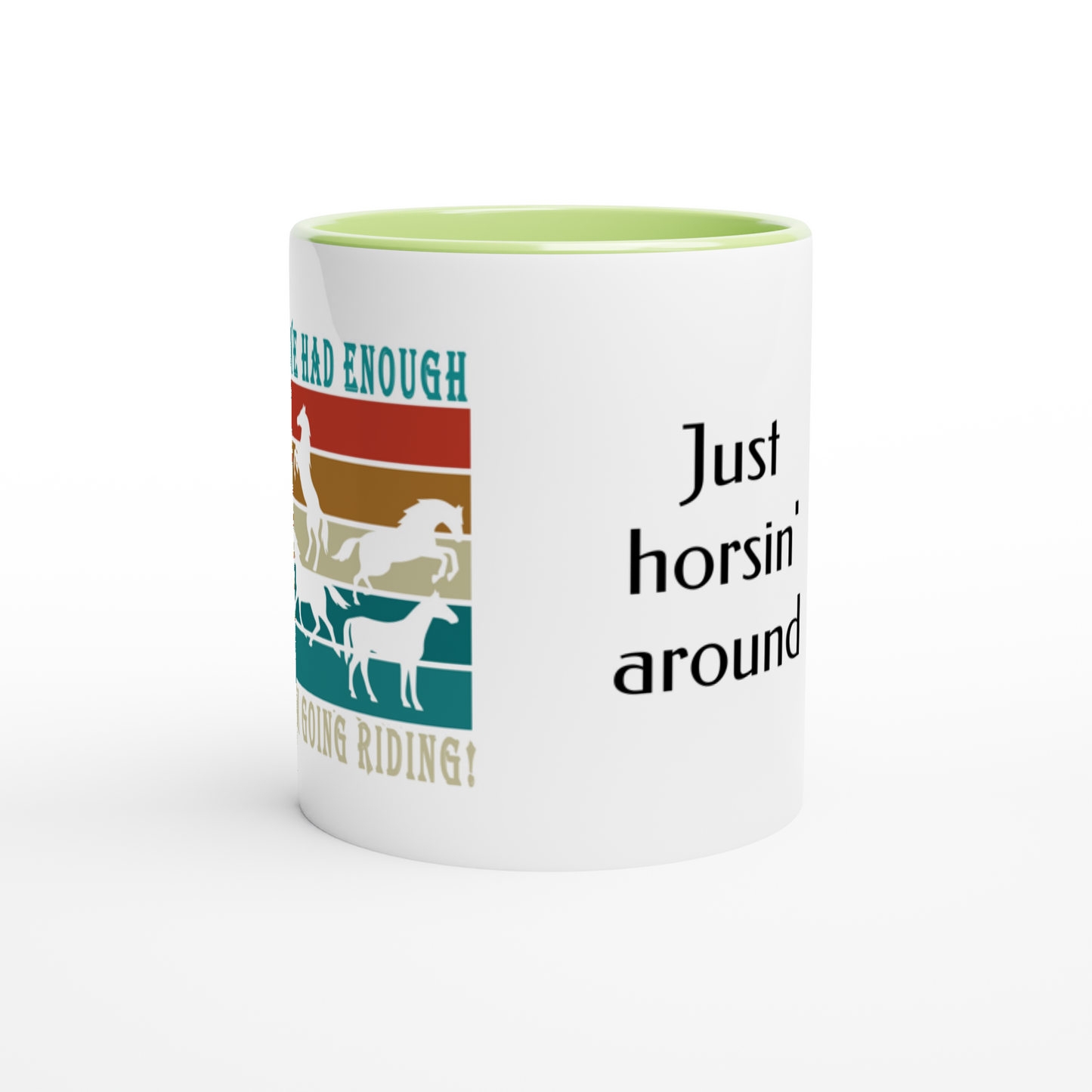 Hand Drawn Horse || 11 oz Ceramic Mug with Color - Design: "Going Riding"; Static Design; Personalizable Text