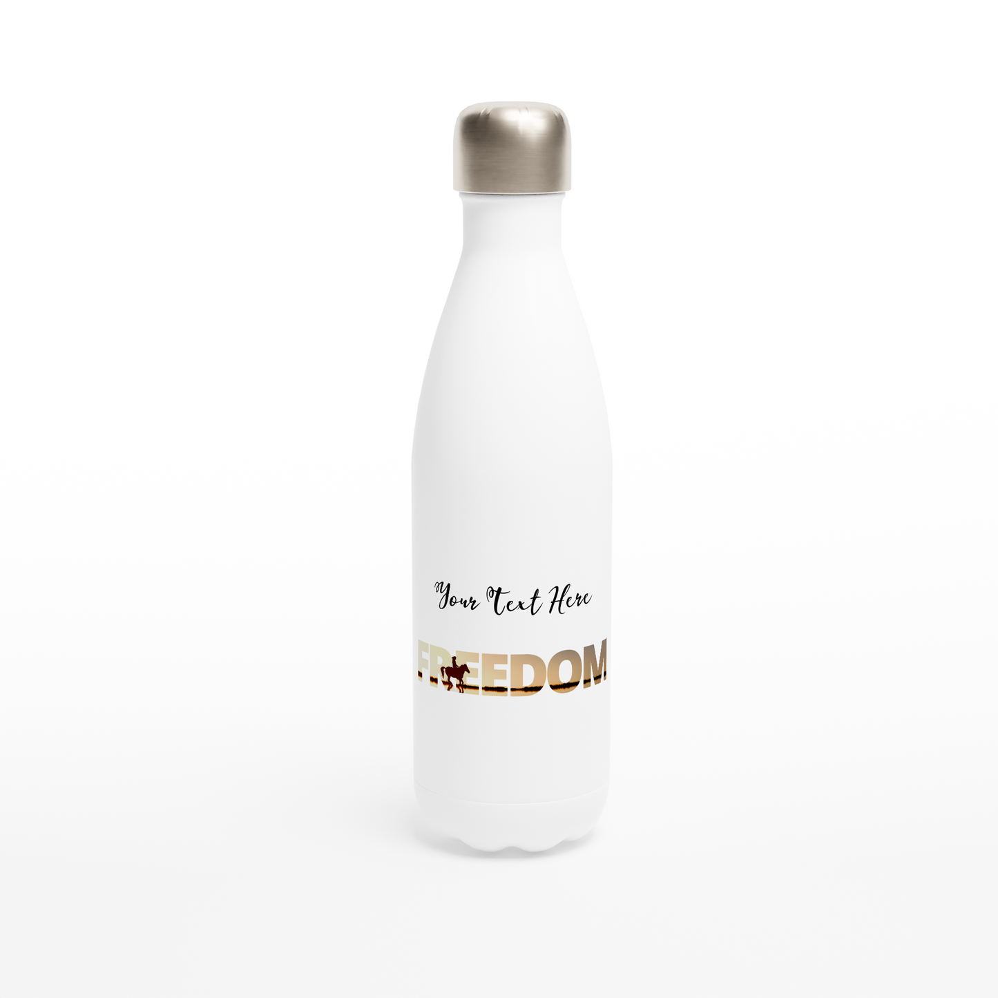 Hand Drawn Horse || 17oz Stainless Steel Water Bottle - Design: ''FREEDOM"; Static Design; Personalizable Text