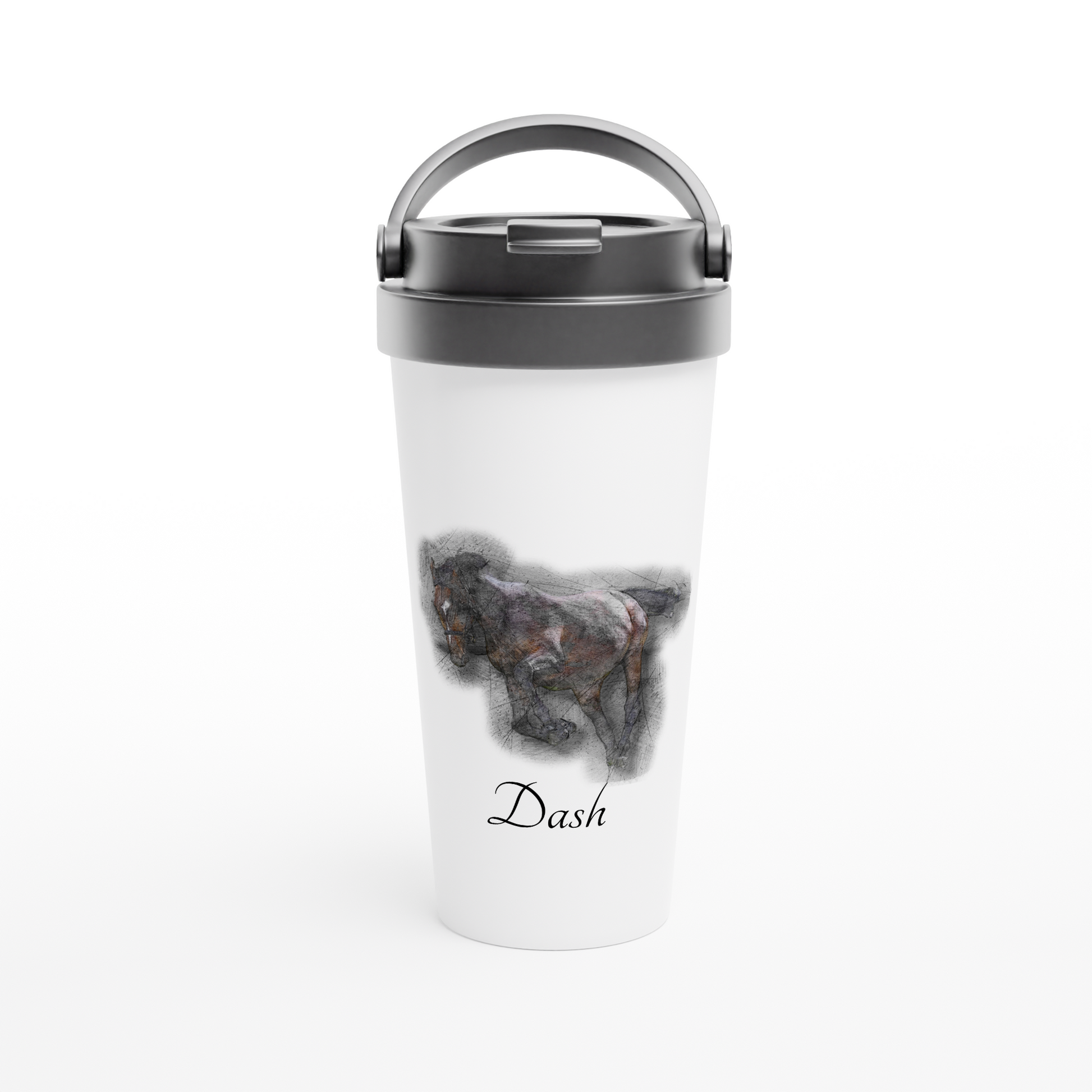 Hand Drawn Horse || 15oz Stainless Steel Travel Mug - Pencil Drawing - Personalized; Personalized with your horse