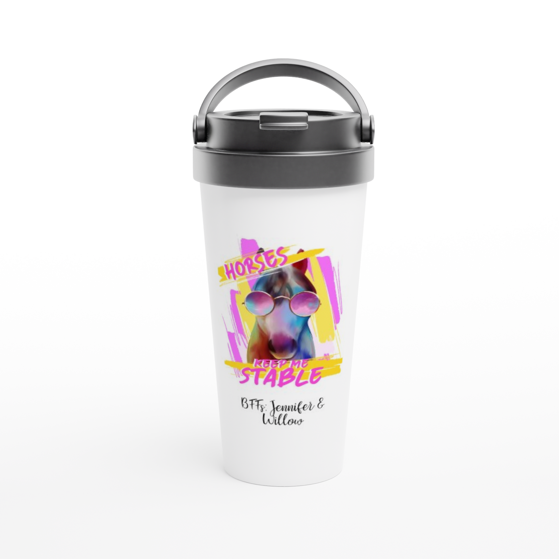 Hand Drawn Horse || 15oz Stainless Steel Travel Mug - Design: "Stable"; Static Design; Personalizable Text
